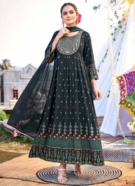 Black Colour Dastoor Wanna New Latest Designer Festive Wear Rayon Gown With Dupatta Collection 1007